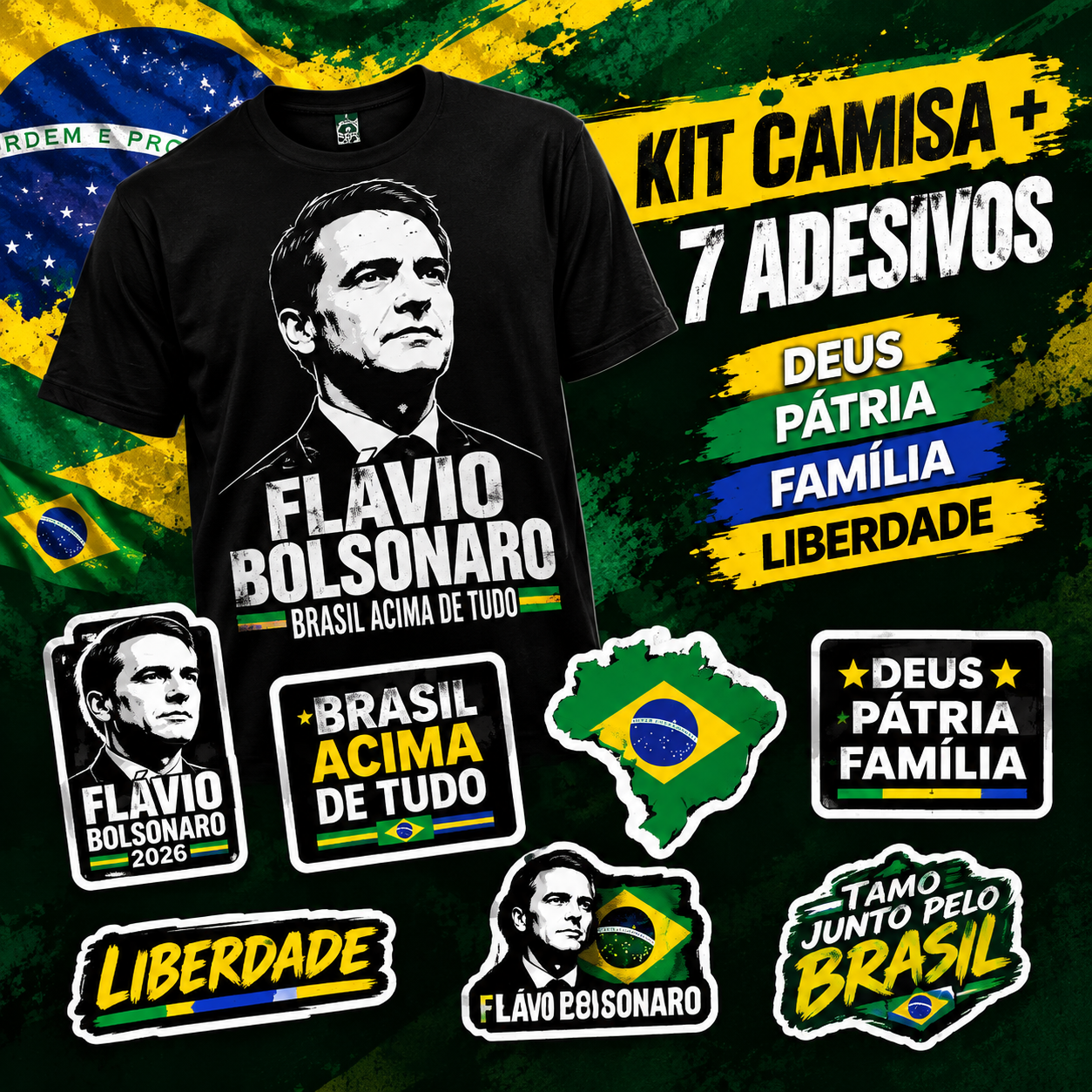 Kit Camisa + 7 Adesivos — Flávio Bolsonaro