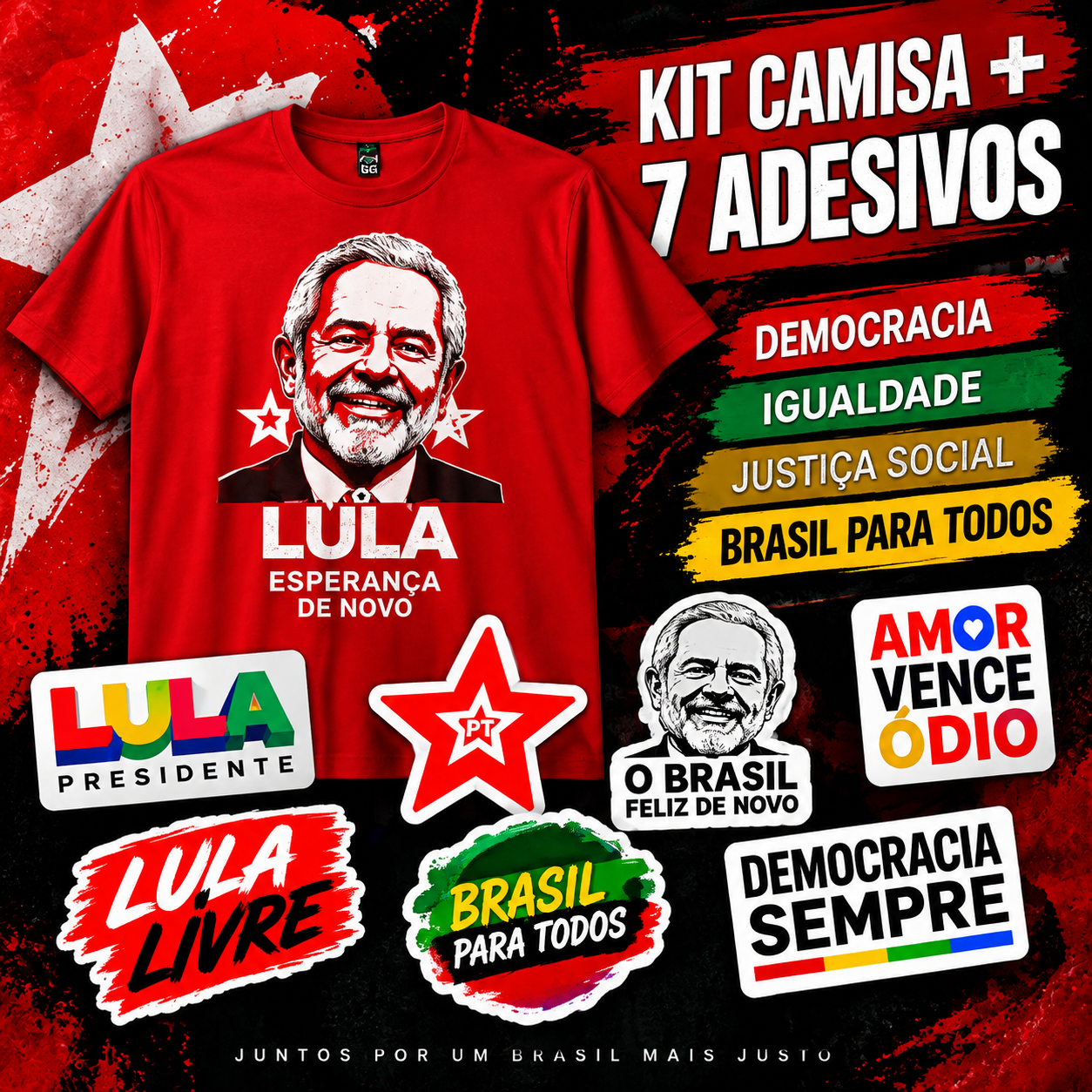 Kit Camisa + 7 Adesivos — Lula